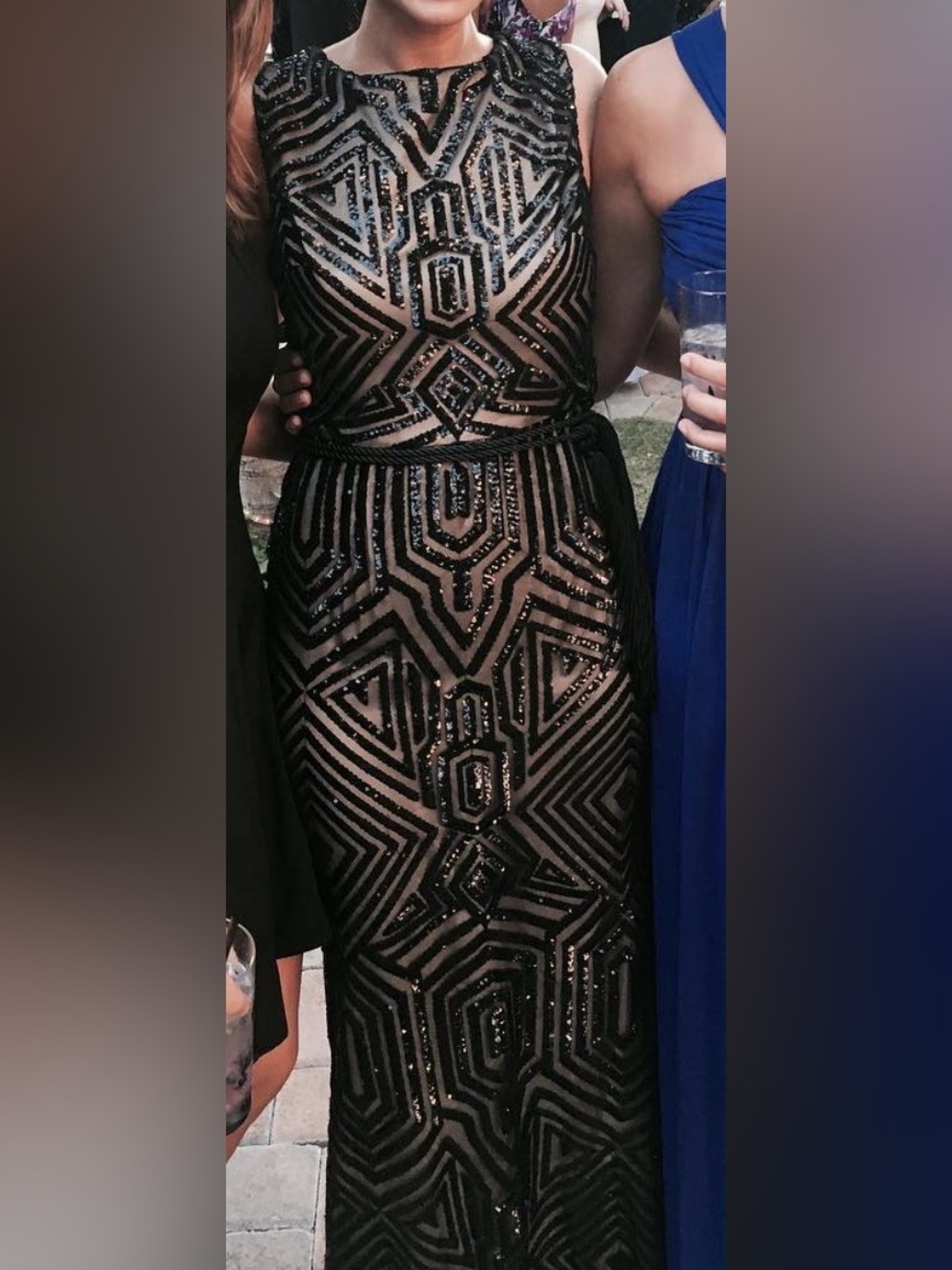 Vince Camuto Black Beaded Geometric Evening Gown